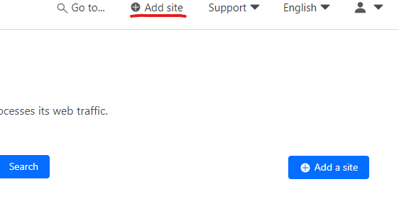 Cloudflare dashboard Add a Site screen for adding a domain