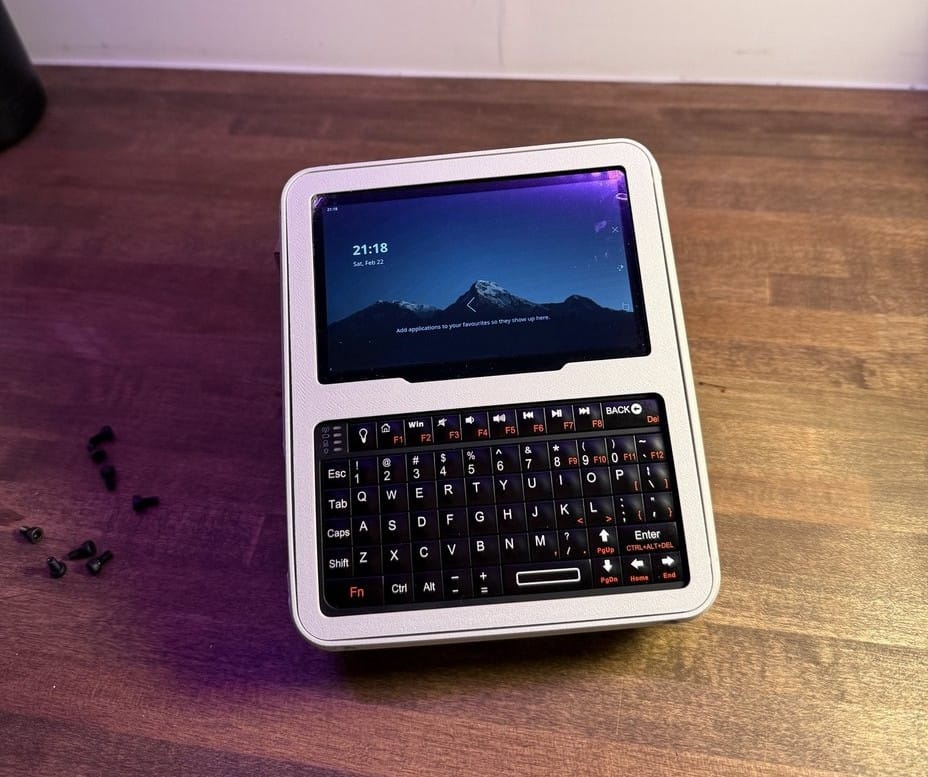 Assembled Cyberboy v1 handheld cyberdeck built around a Raspberry Pi 4