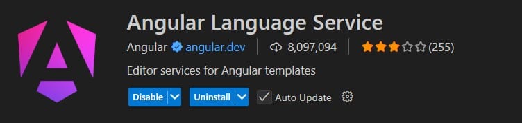 Angular Language Service extension page on the VS Code Marketplace