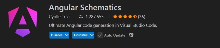 Angular Schematics extension page on the VS Code Marketplace