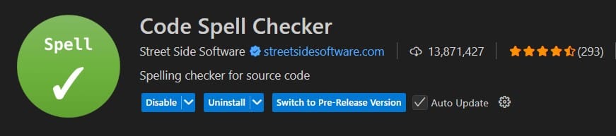 Code Spell Checker extension page on the VS Code Marketplace
