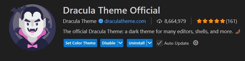 Dracula Theme extension page on the VS Code Marketplace
