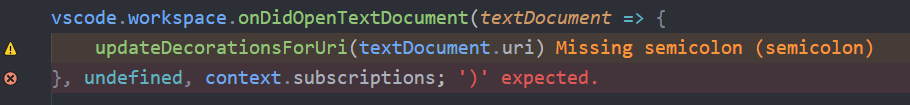 Error Lens highlighting an inline error message on a line of code in VS Code