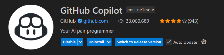 GitHub Copilot extension page on the VS Code Marketplace