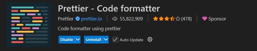 Prettier - Code Formatter extension page on the VS Code Marketplace