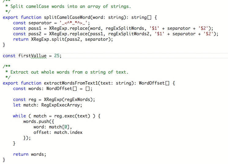 Animated demo of Code Spell Checker flagging a misspelled word in VS Code