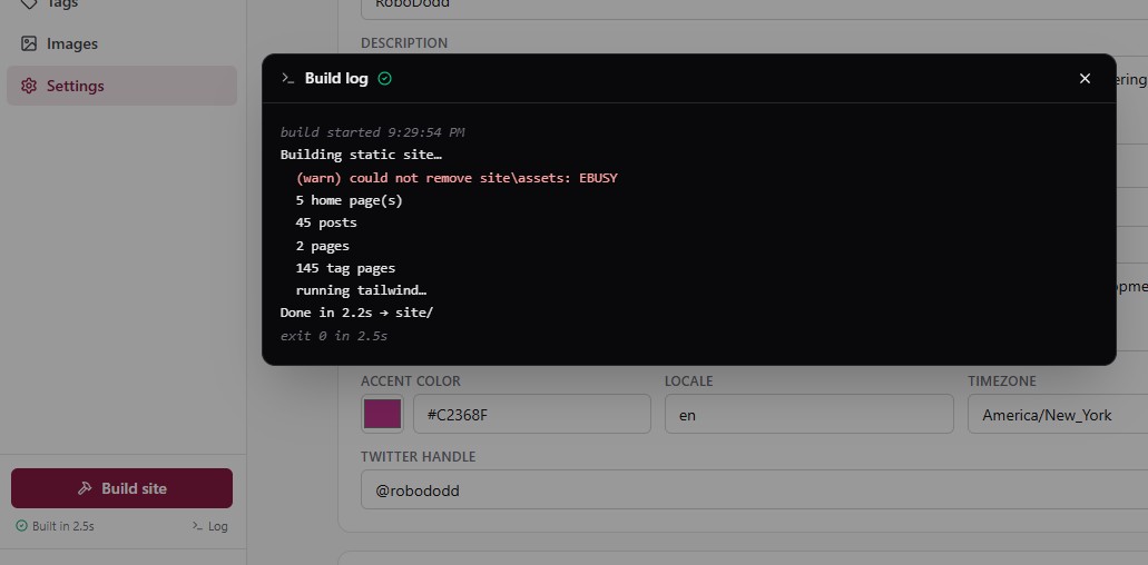 Build log panel streaming output from the builder