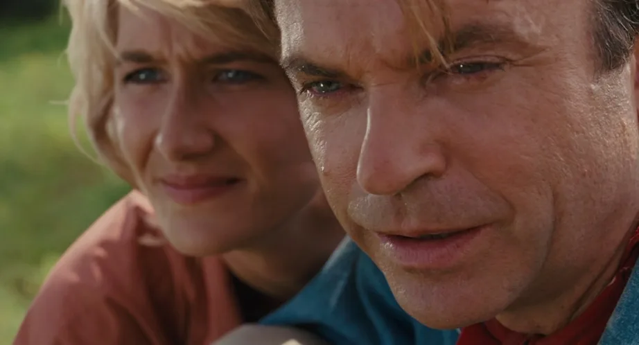 Sam Neill as Dr. Alan Grant, seeing dinosaurs for the first time in Jurassic Park