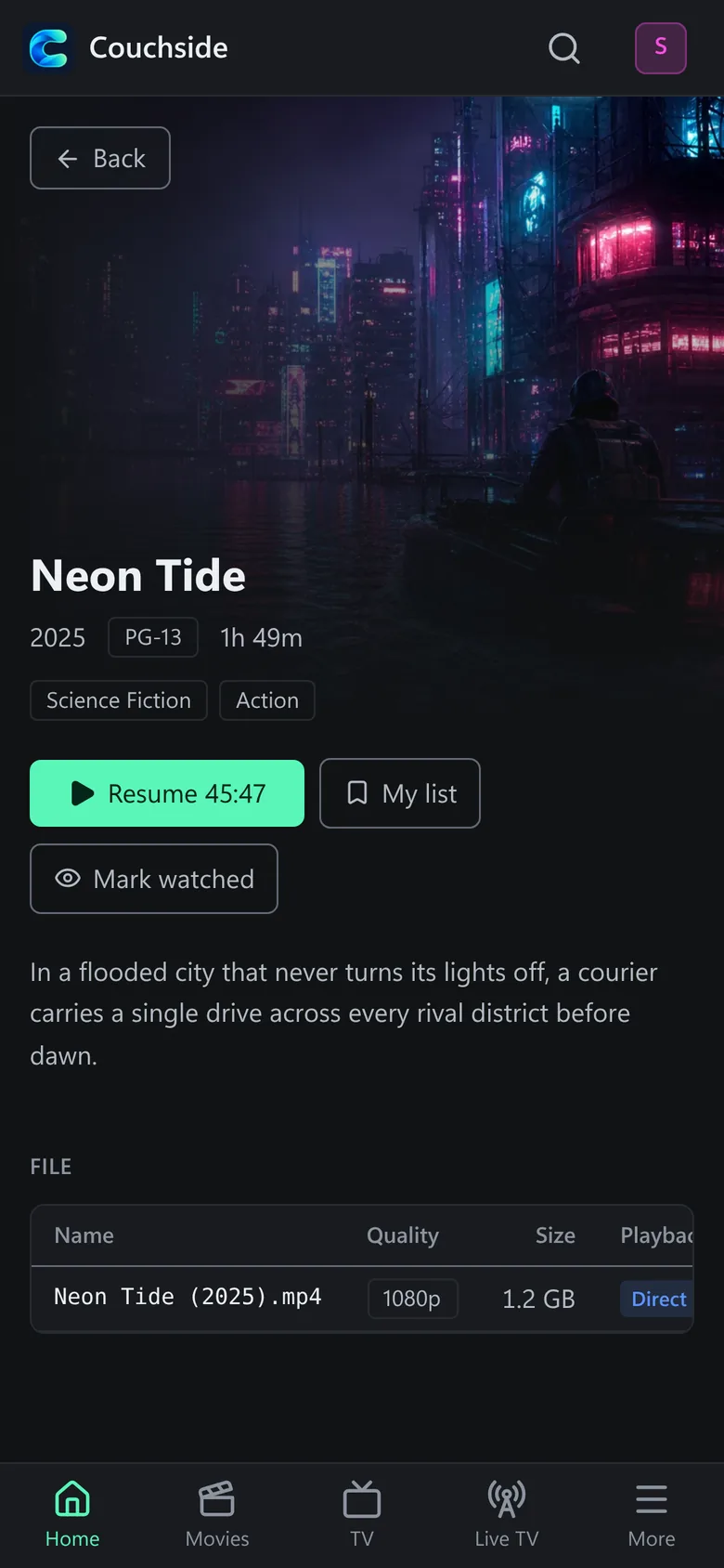 A movie's page on a phone